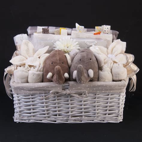 Neutral Ellie Elephant Twins Gift Basket/Hamper – tbc1327 | Baby shower ...