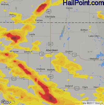 Hail Map for Aberdeen, SD Region on July 22, 2017