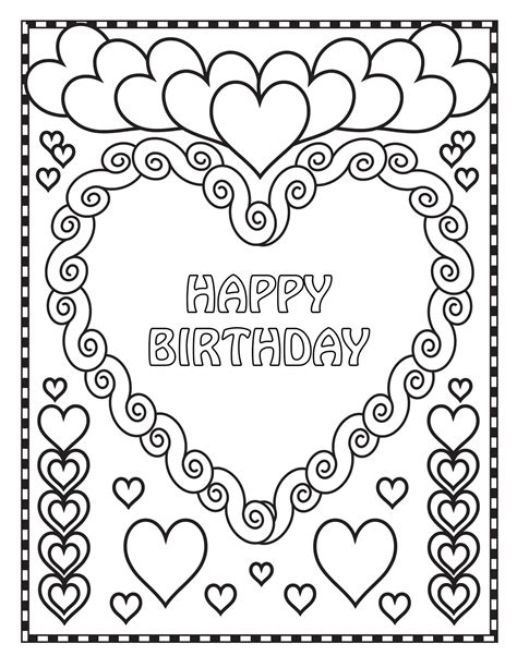 Happy Birthday Coloring Card. New collection 2020. Free Printable