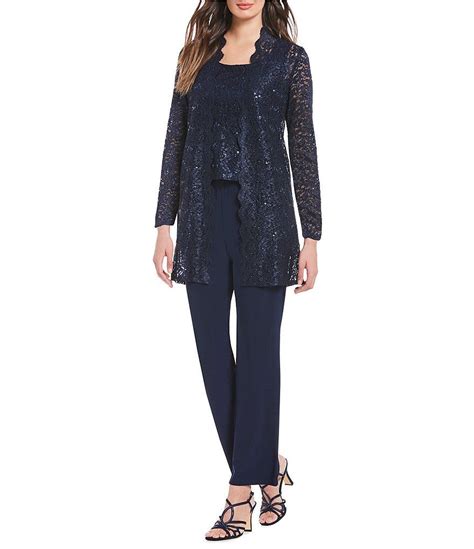 R & M Richards Petite 3-Piece Scalloped Glitter Lace Duster Pant Set ...