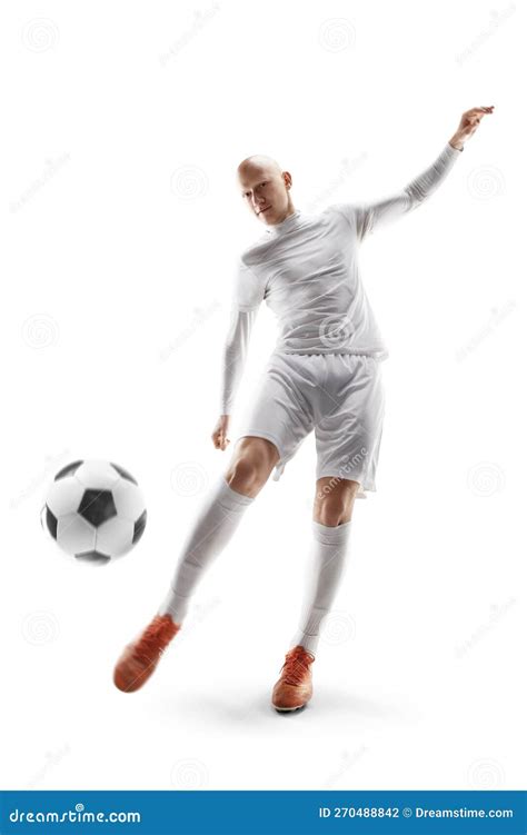 The Football Player Hit the Ball. Soccer Stock Photo - Image of action ...