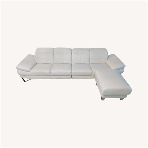 Nicoletti White Leather Sofa with Ottoman - AptDeco