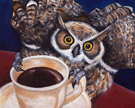 COFFEE OWL Signed Art PRINT of Original Oil Painting Bird Artwork by ...