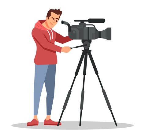 News camera operator semi flat RGB color vector illustration. Mass ...