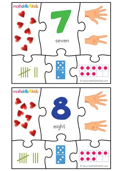 Printable Number matching puzzles | Number Puzzle game for kids