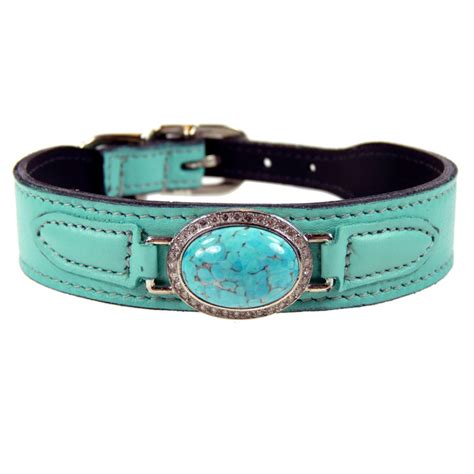 St Tropez Estate Swarovski Crystal Leather Dog Collar Turquoise | Designer Dog Collars at ...