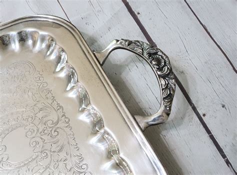 Large Silver Plated Tray With Handles Vintage Metal Serving - Etsy