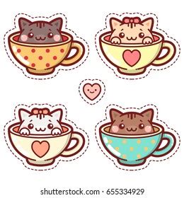 Set Illustrations Kittens Cups Stock Vector (Royalty Free) 655334923 | Shutterstock