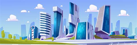 Cartoon futuristic city with green park 25449617 Vector Art at Vecteezy