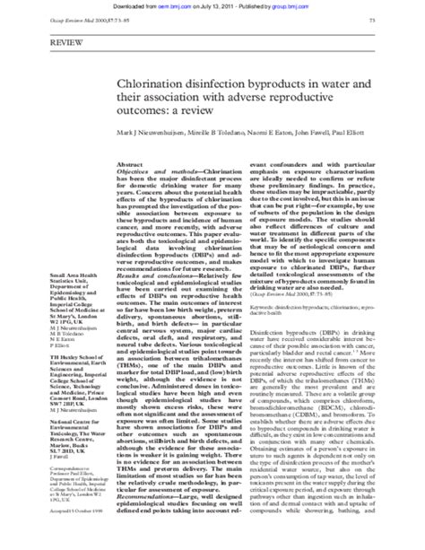 (PDF) Chlorination disinfection byproducts in water and their ...