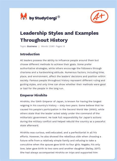 Leadership Styles and Examples Throughout History | Free Essay Example