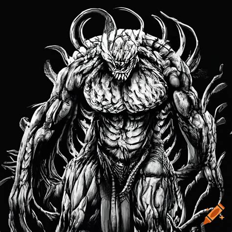 Black and white illustration of an anime monster on Craiyon