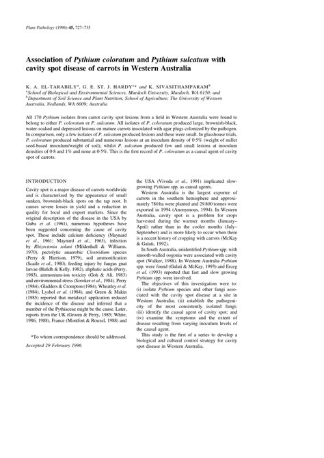 (PDF) Association of Pythium coloratum and Pythium sulcatum with cavity spot disease of carrots ...