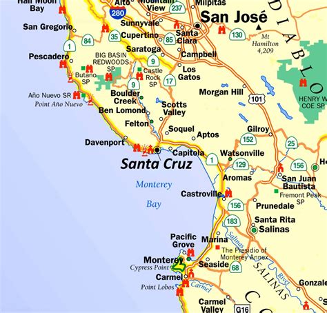 Santa Cruz Area Tourist Map | California - Ontheworldmap.com