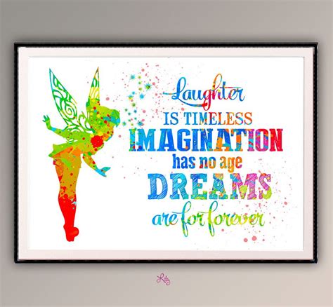 TinkerBell's quote colorfull from Peter Pan Movie, Disney Movie Watercolor art. Chidren Room ...