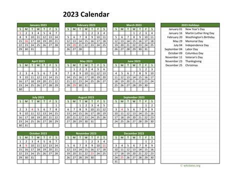 Printable 2023 Calendar with Federal Holidays | WikiDates.org