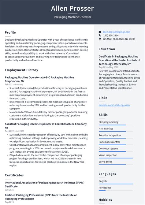 Packaging Machine Operator Resume Examples and Templates