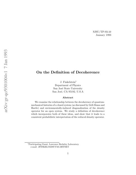 (PDF) On the Definition of Decoherence