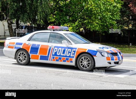 A Police patrol car in Queenstown, Otago on the South Island of New ...