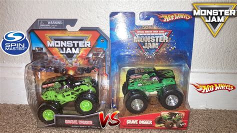 Spin Master Monster Jam VS Hot Wheels Monster Jam Green Ghost Grave Digger Review!!! - YouTube