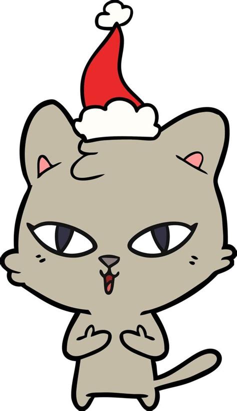 line drawing of a cat wearing santa hat 11502827 Vector Art at Vecteezy