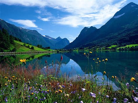 Norwegian Summer, briksdal, mountains, summer, lake, norway, HD ...