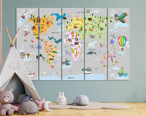 Kids World Map, Kids Wall Decor, Kids Room Wall Art, Baby Room Decor, Girl Room Decor, Boy Room ...