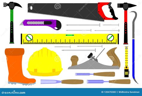 Various Kinds of Builders Tools Stock Vector - Illustration of helmet, hammer: 120470300