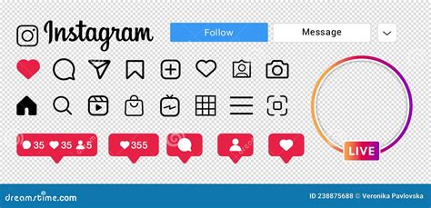 Instagram UI Icons Set. Instagram Social Network App Interface Icons ...