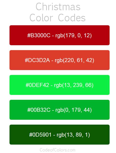Christmas color palette hex and rgb color codes – Artofit