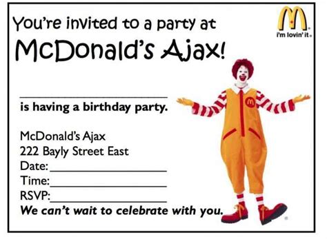 Mcdonalds Party Invitation Template - Cards Design Templates