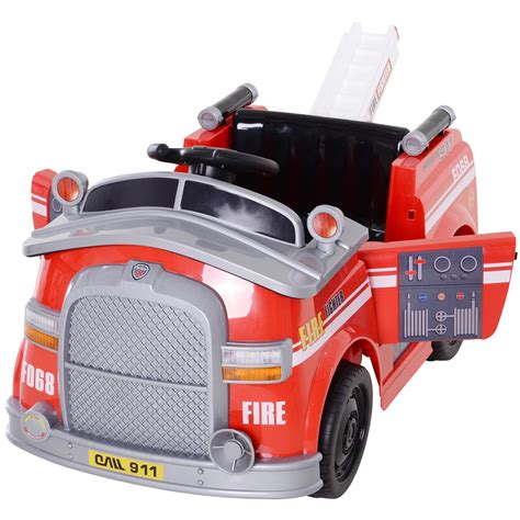 Aosom 6V Electric Ride-On Fire Truck Vehicle for Kids with Remote Control, Music, Lights, and ...