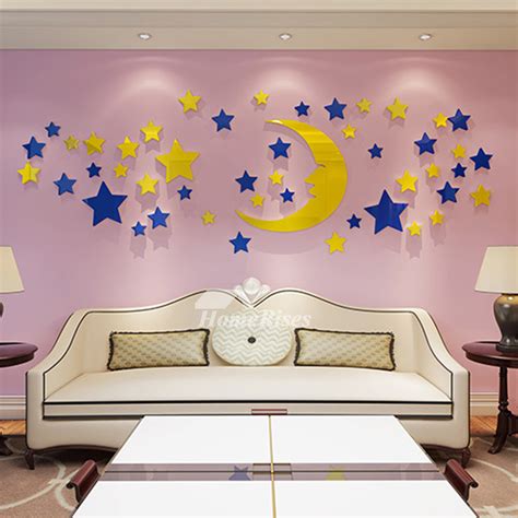 Star Wall Decals 3D Acrylic Moon Home Decor Living Room For Kids