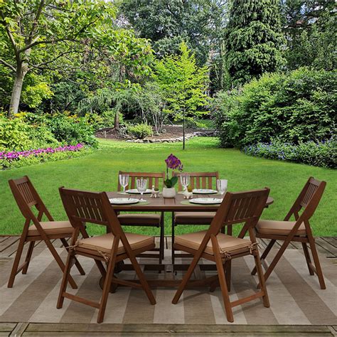 Get 7-piece Outdoor Patio Furniture Fold-and-Store Patio Set with Beige ...