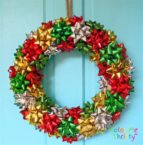 Quick & Easy Repurposed Gift Bow Wreath - Color Me Thrifty