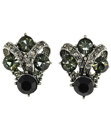 Vintage Simulated Rhinestone Clip-On Earrings Black CZ117HHFXNF