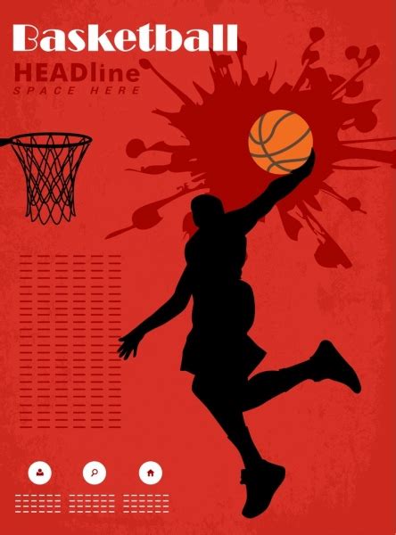 Basketball Banner Template Red Grunge Design Player Silhouette-vector ...