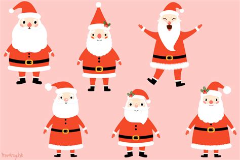 Kawaii Santa Claus clipart set, Cute Santa clip art, Funny Santas, Christmas clipart, Winter ...