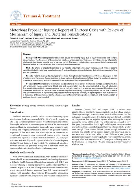 (PDF) Motorboat Propeller Injuries: Report of Thirteen Cases with ...