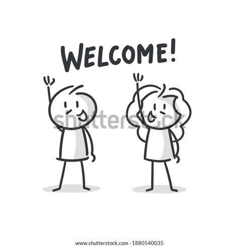 Two Stick Figures Man Woman Waving Stock Vector (Royalty Free ...