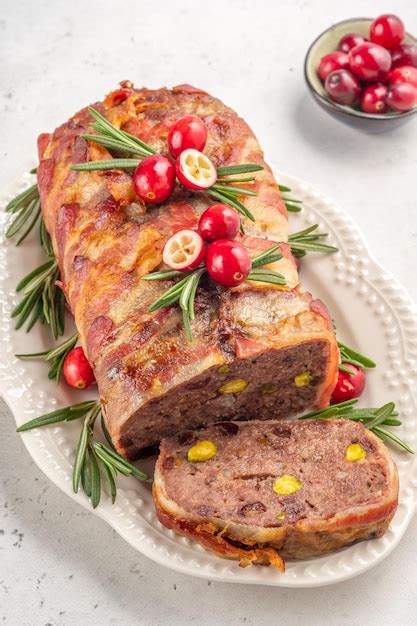 Premium Photo | Terrine of pork with pistachios cherries and chicken