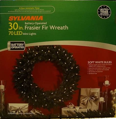 Sylvania 30 In. Battery-operated Frasier Fir Wreath 70 Led Mini Lights ...