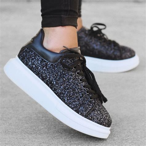 Women's Chunky Crystal Sneakers in Black | Martin Valen