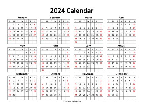 Download Printable Free Calendar 2024 (PDF Version)