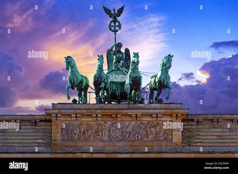 Berlin, Germany. Close-up of the Quadriga atop the Brandenburg gate ...