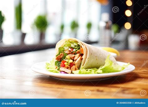 Mediterranean Kebab Wrap with Lettuce and Sauce on Table Stock Photo ...