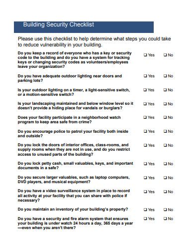 5+ Building Security Checklist Templates in PDF