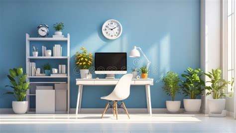 Home Office Sunny Room with Simple, White Furniture 3d Realistic Vector ...