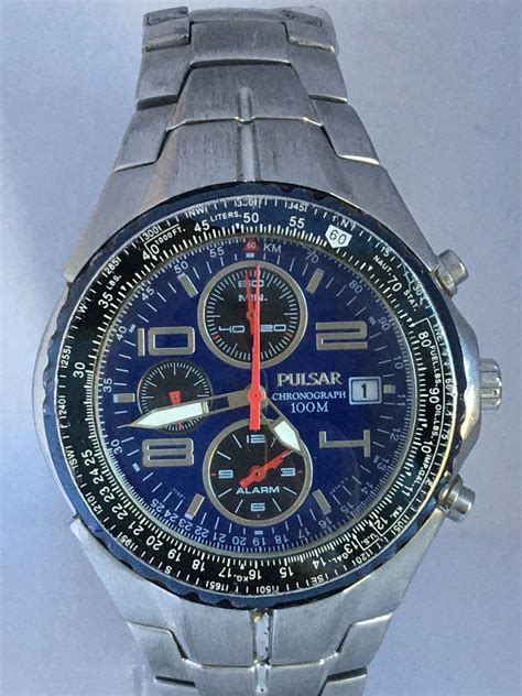 Pre-Owned Stainless Steel Pulsar Chronograph 100M Men’s Watch For Sale ...