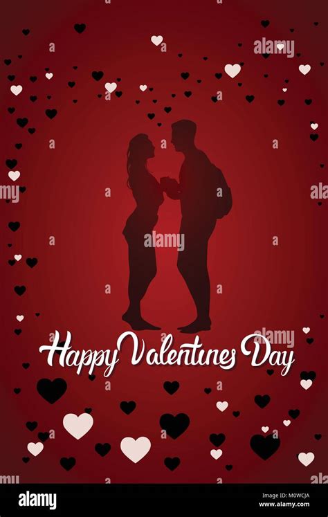 Couple Silhouette Happy Valentine Day Greeting Card Background Stock ...